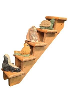 Vintage Wooden Staircase Wall Trinket Shelf Cottage Core Figurines Not Included